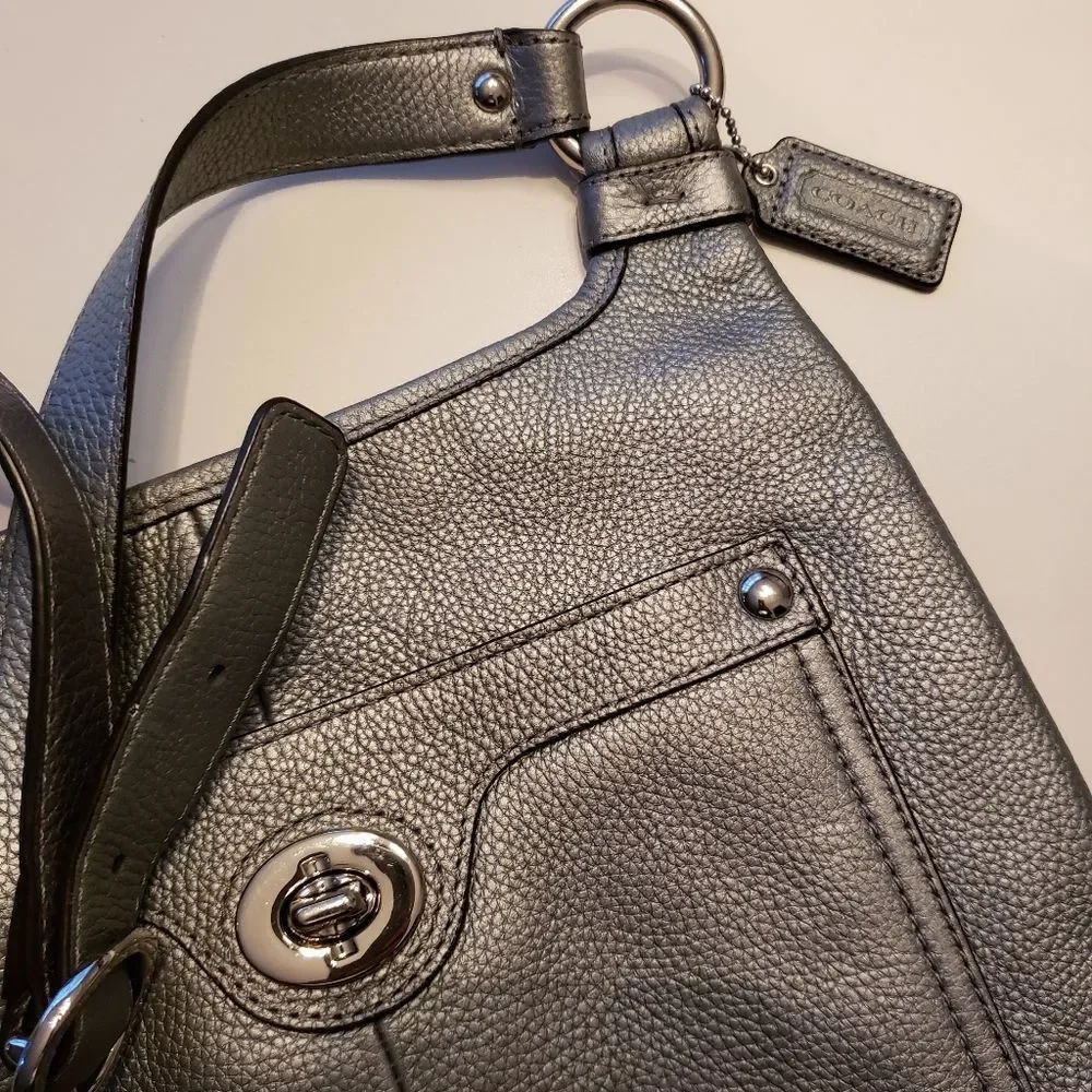 Coach Metallic Crossbody Silver Pewter Mid Size - Picture 8 of 16